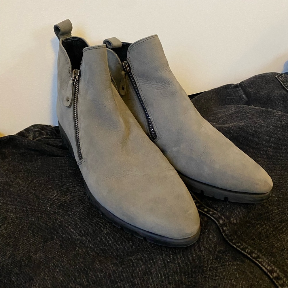 Grey leather motorcycle style boots